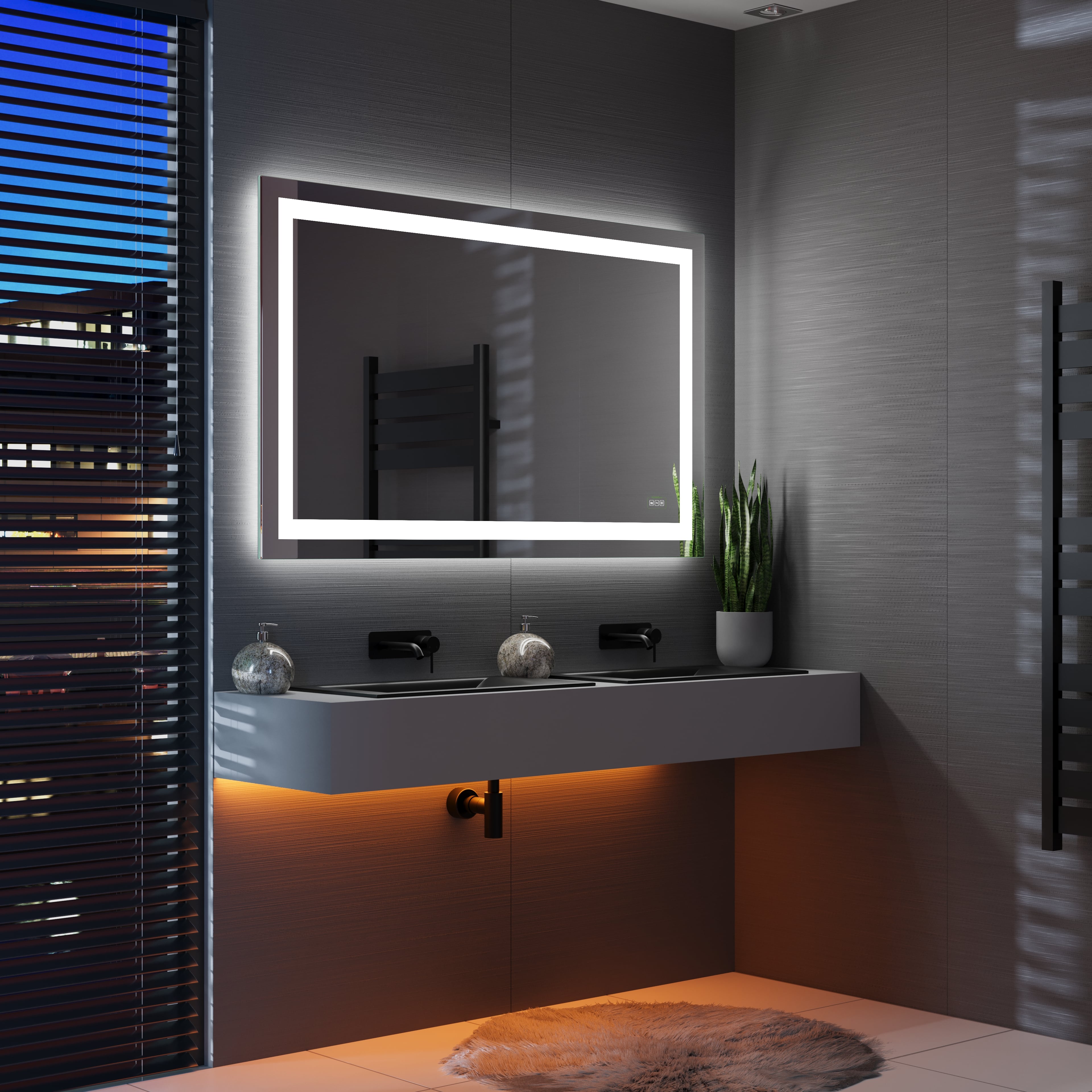 Large Vanity Mirror with Lights, Dimmable, Anti-Fog, Shatter-Proof