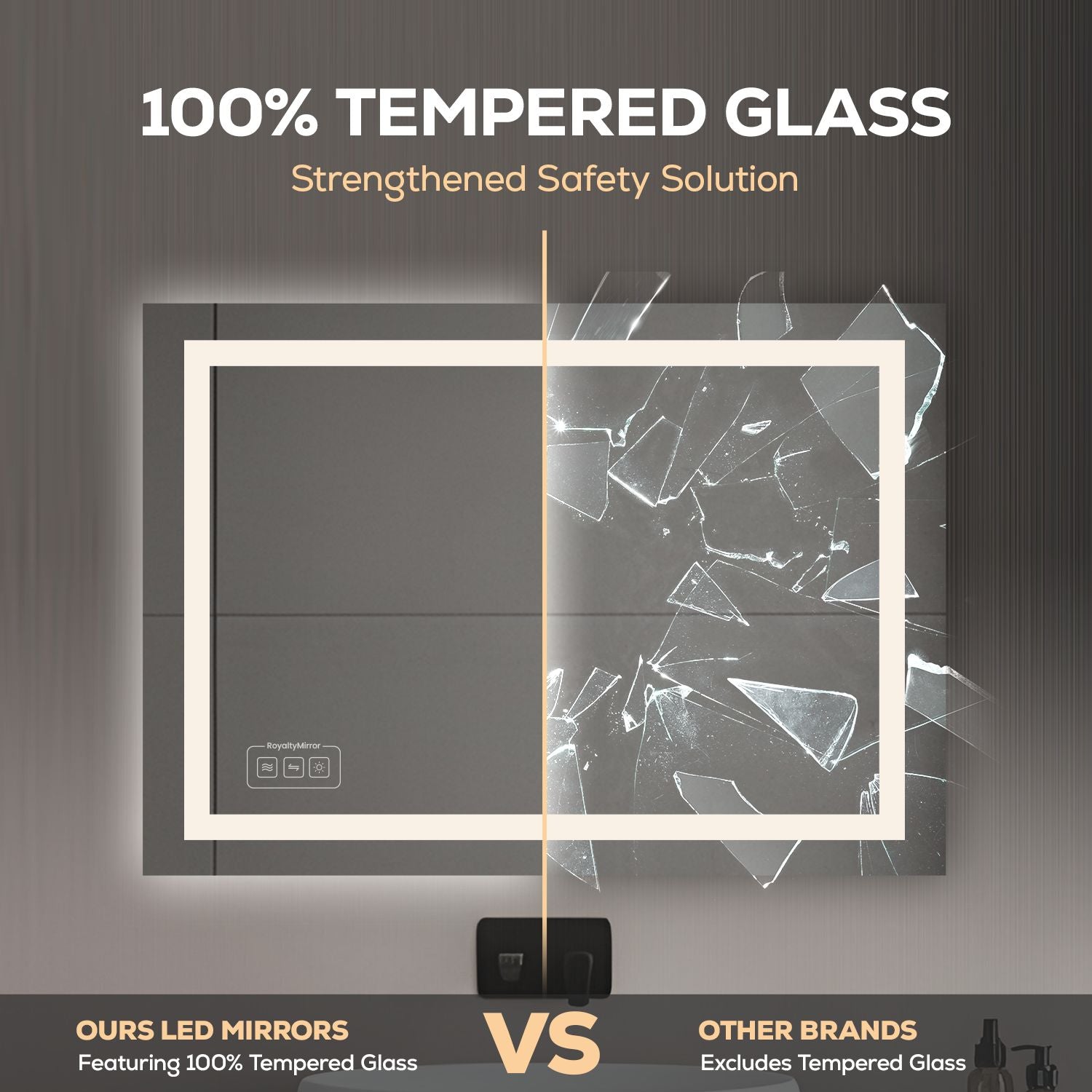 Large Vanity Mirror with Lights, Dimmable, Anti-Fog, Shatter-Proof