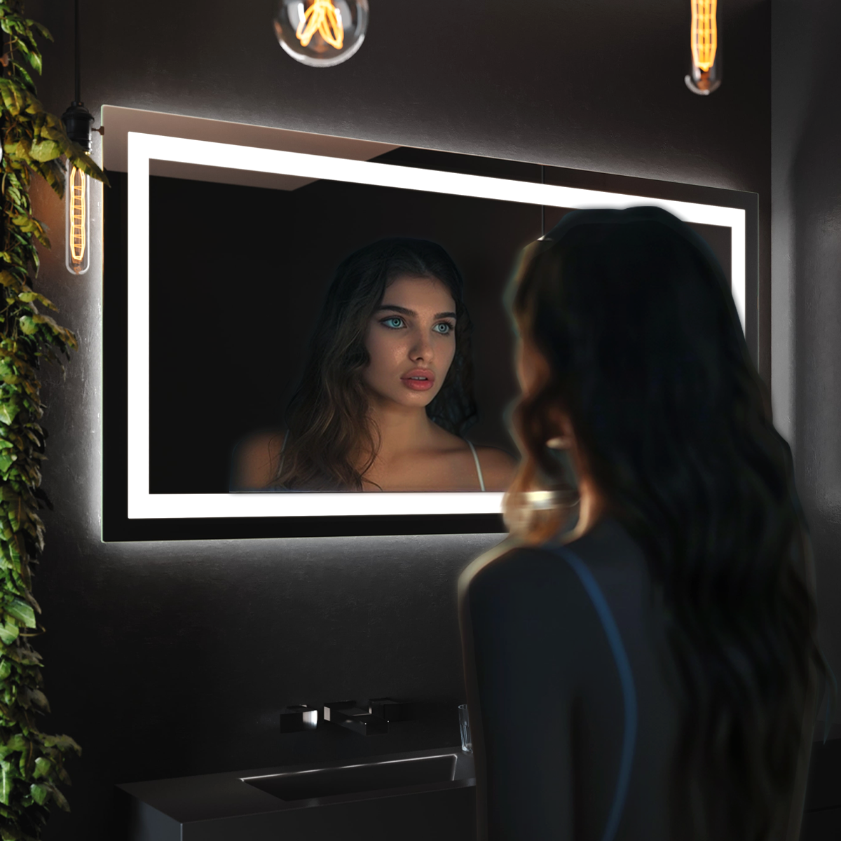 LED Bathroom Mirror with Lights, Anti-Fog, Dimmable, Backlit + Front Lit,Shatter-Proof