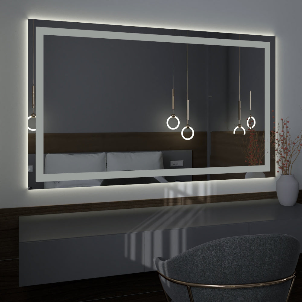 Large Vanity Mirror with Lights, Dimmable, Anti-Fog, Shatter-Proof