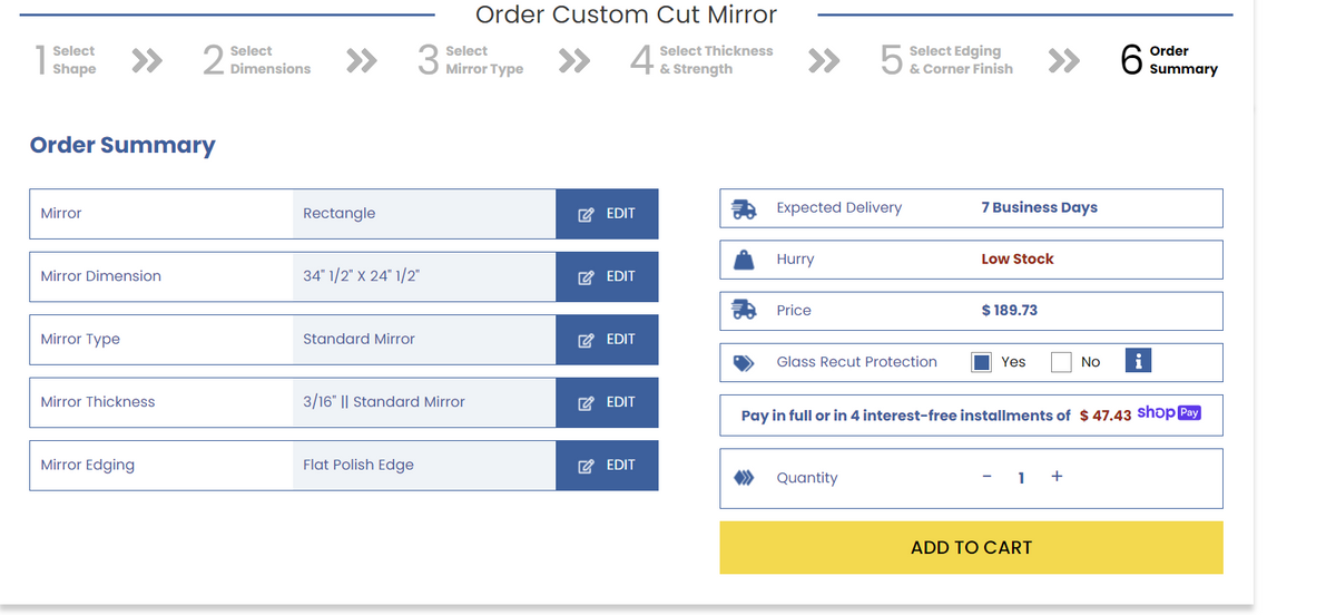 Mirror Cut To Size 34 1/2 x 24 1/2