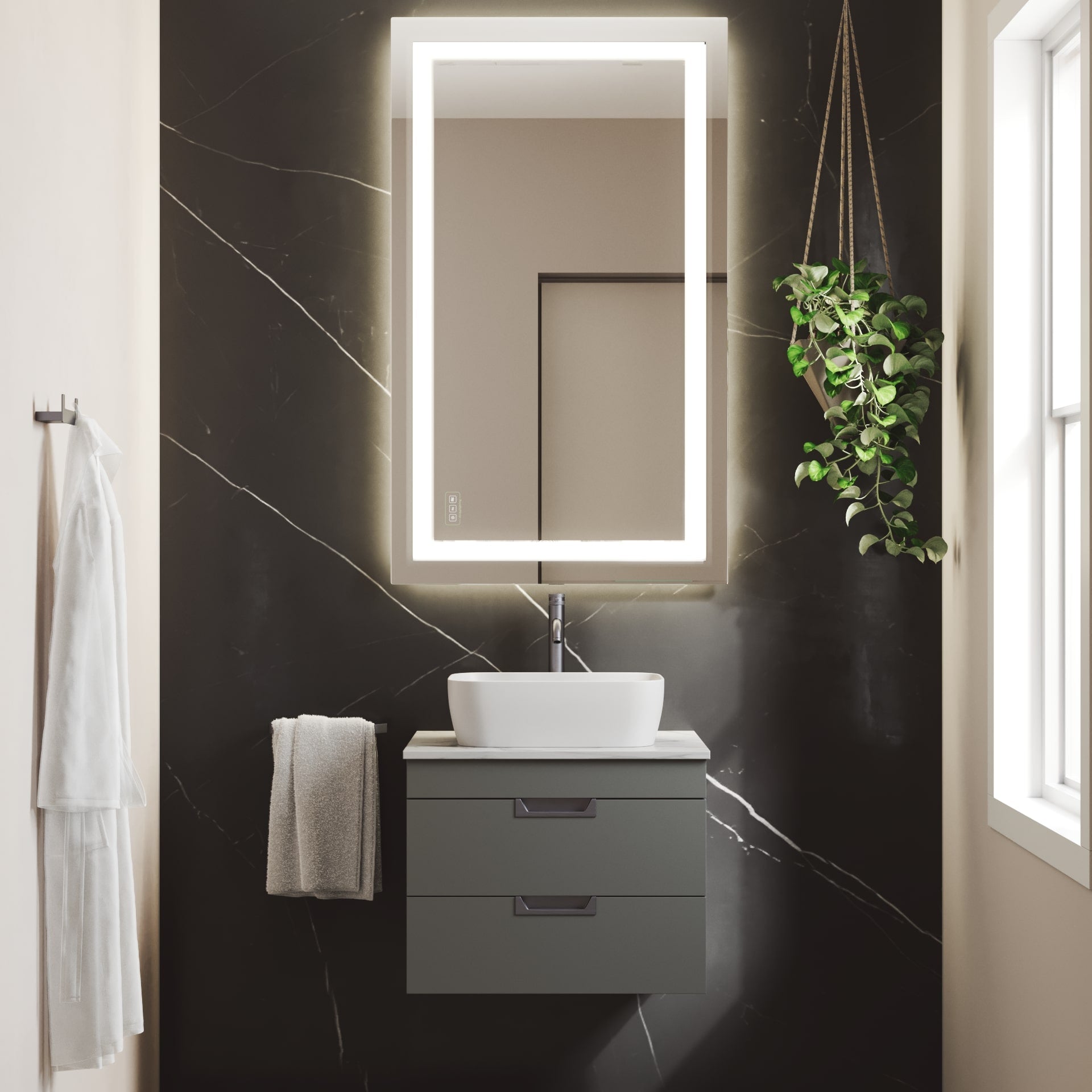 Large Vanity Mirror with Lights, Dimmable, Anti-Fog, Shatter-Proof