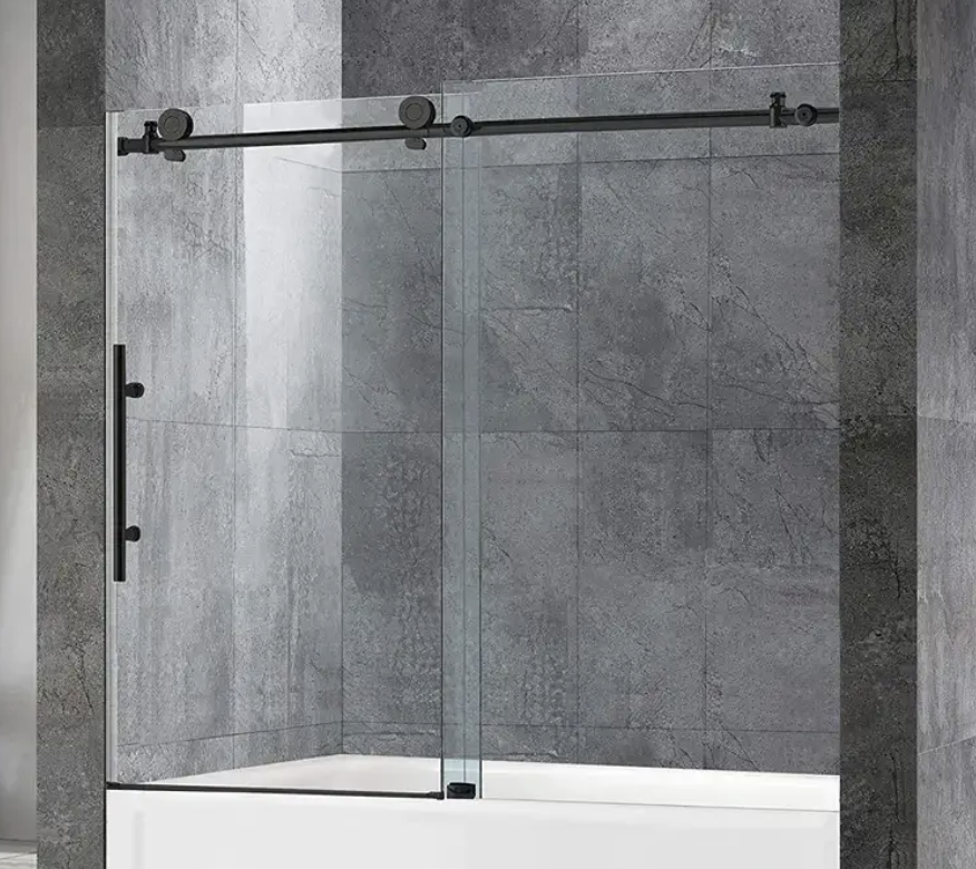 Custom Shower Doors Bypass Double hung with Vertical Handles (black)