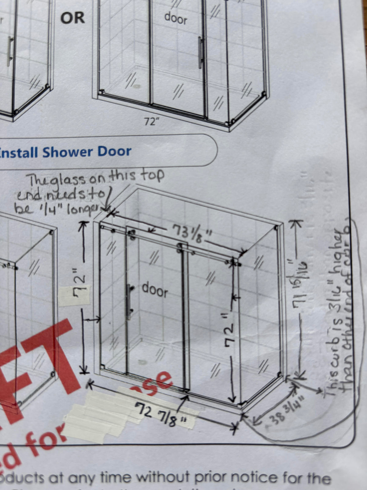 Custom Shower Door with attached Sketch