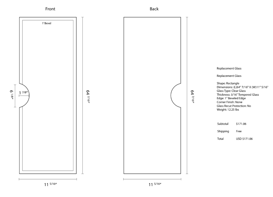 Glass For Curio Door with Cut Out