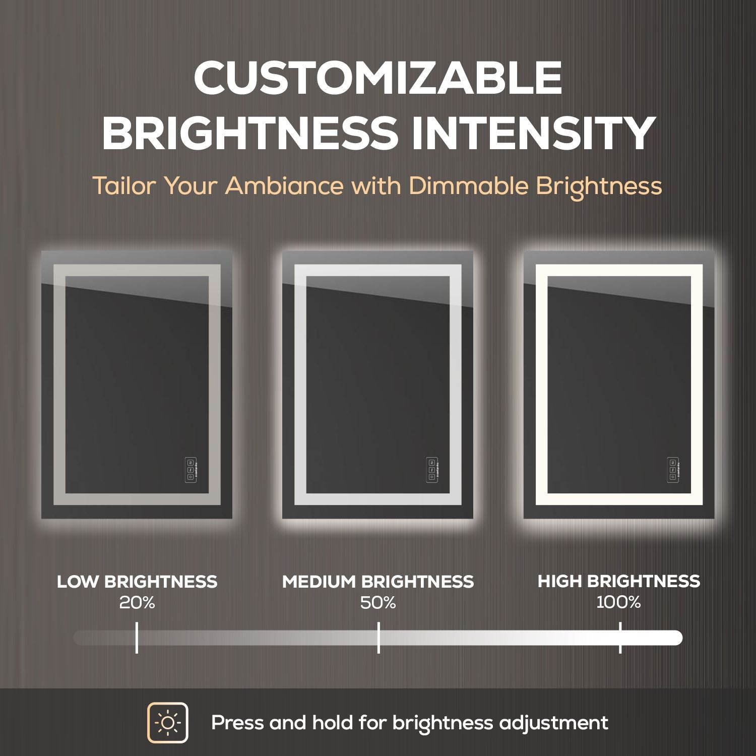 Large Vanity Mirror with Lights, Dimmable, Anti-Fog, Shatter-Proof