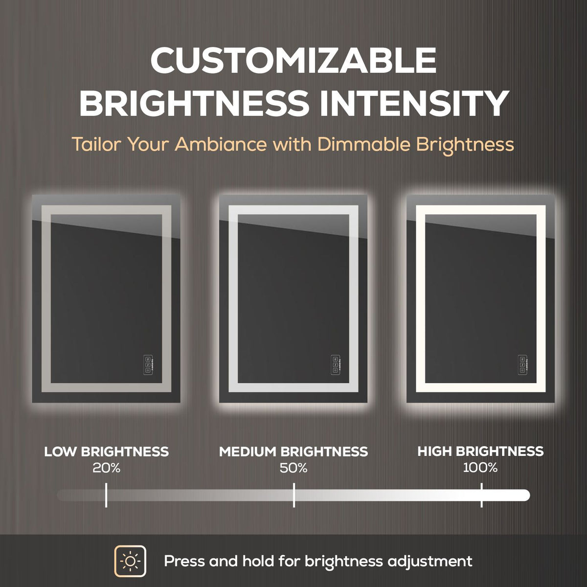 Large Vanity Mirror with Lights, Dimmable, Anti-Fog, Shatter-Proof