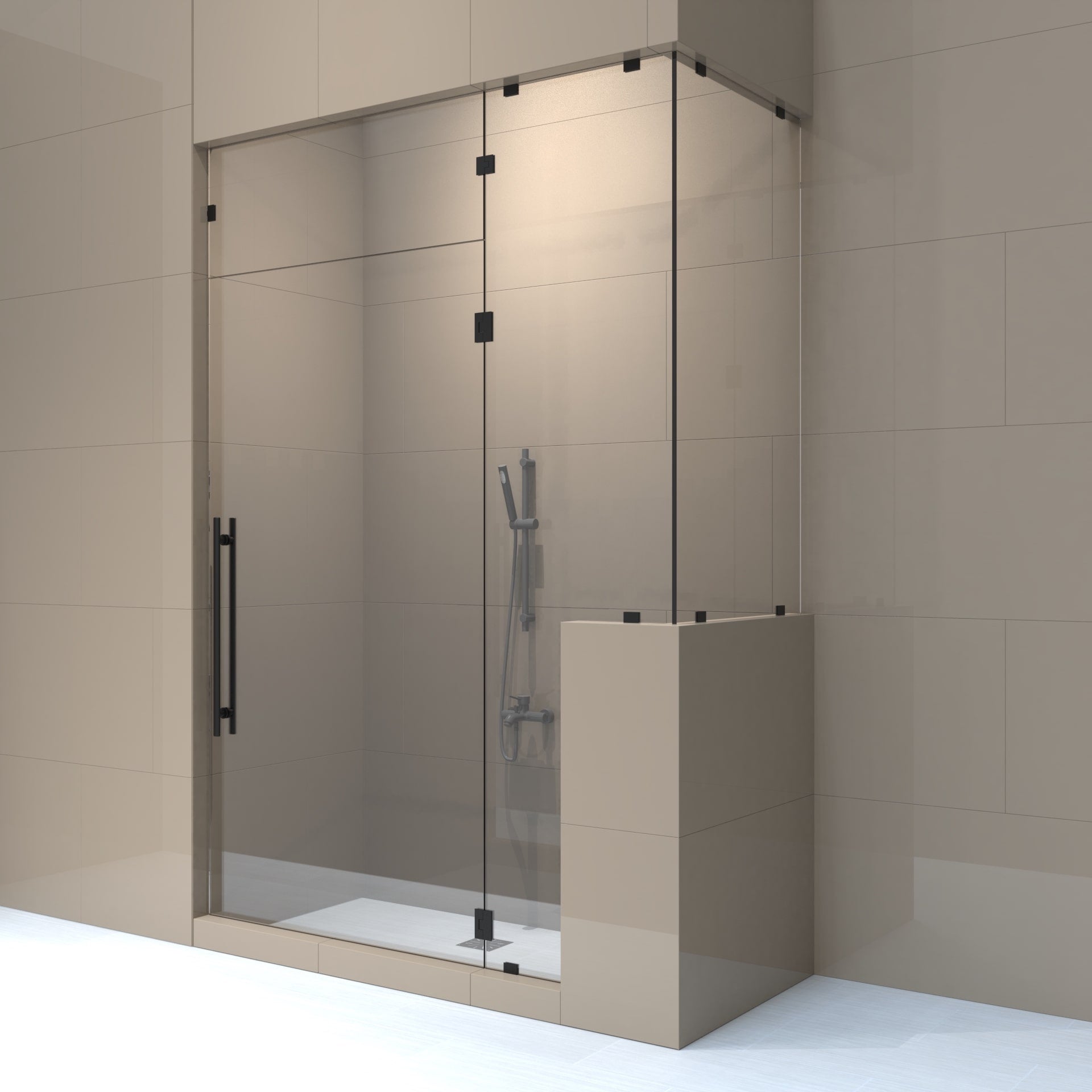 Left_Handle_Corner_Shower_Door_with_Right_Knee_Wall_glass_hinge_and_transom-min