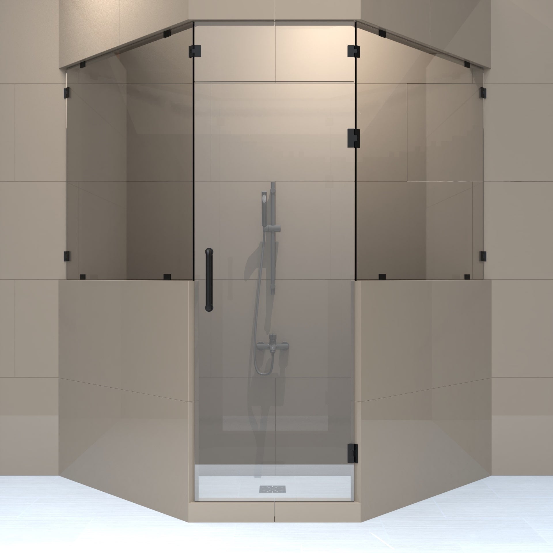 Left_Handle_Neo_Angle_Shower_Door_with_two_knee_walls_and_transom-min