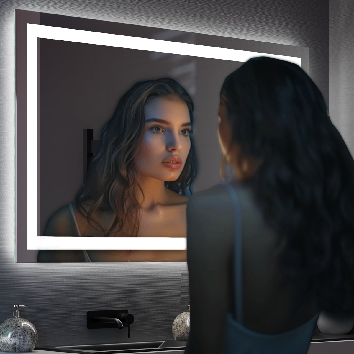 Large Vanity Mirror with Lights, Dimmable, Anti-Fog, Shatter-Proof