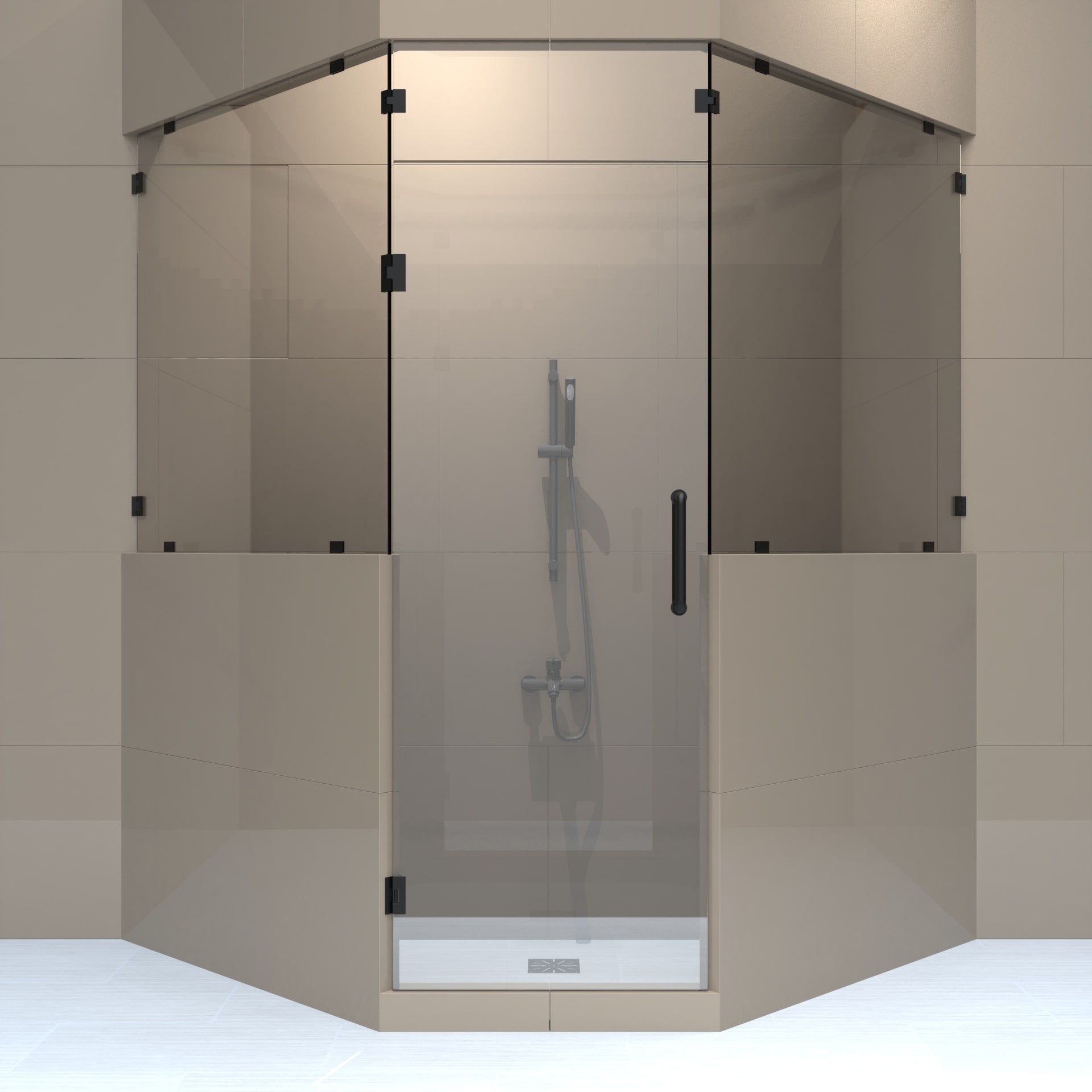 Right_Handle_Neo_Angle_Shower_Door_with_two_knee_walls_and_transom-min