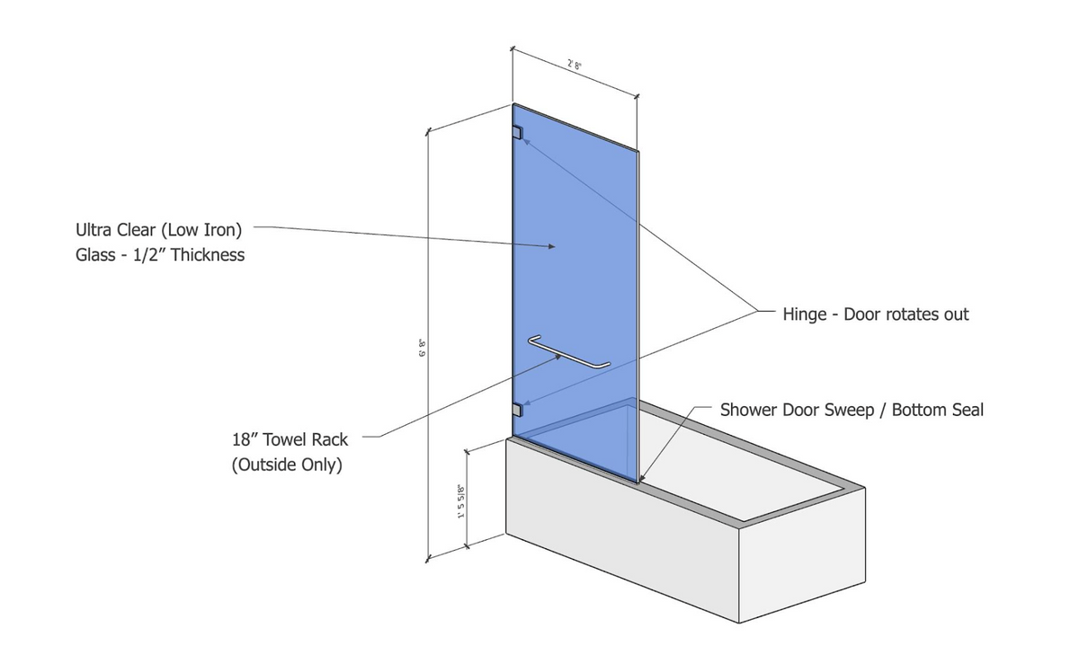 Custom Shower Door Left Attachment