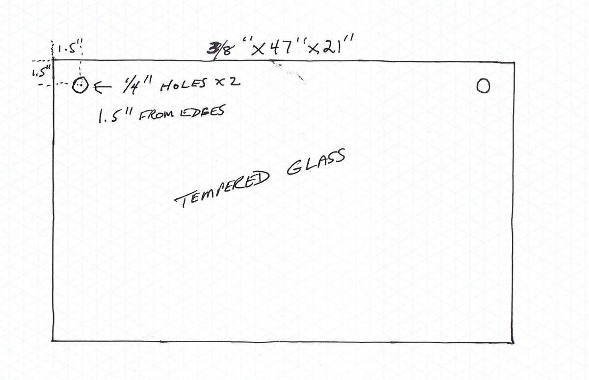47" x 21" Custom Tempered Glass with 2 Holes